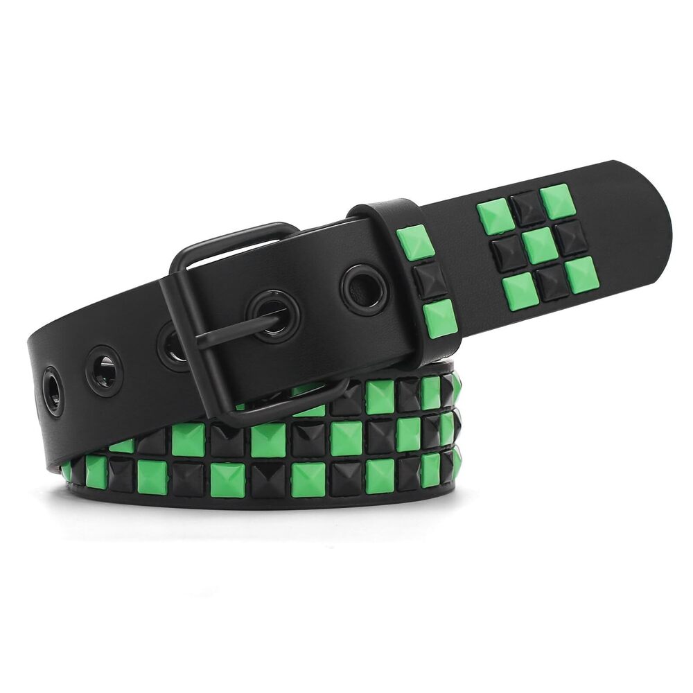 2227 Studded Belt, Metal Punk Rock Rivet belt with Bright Pyramid Studded